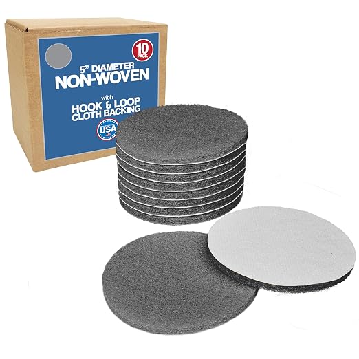 5" Abrasive Pad Hook & Loop Round Non-Woven 800 Grit - 10 Pack (Gray)