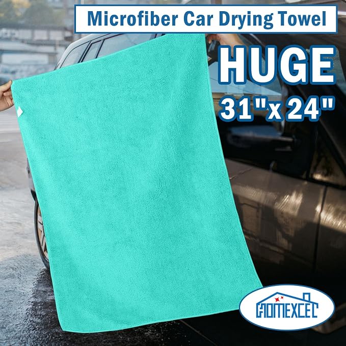 HOMEXCEL Professional Large Microfiber Car Drying Towels 2 Pack, 31" x 24" | Highly Absorbent, Lint Free, Scratch Free, Fast Drying, Absorbent Microfiber Towel for Cars SUVs RVs Trucks Boats, Green