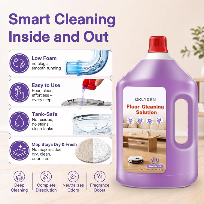 82 FL OZ Lavender Scent Floor Cleaning Solution Compatible with Roborock | Rich, Long-lasting Fragrance, 2.4 L Floor Cleaner for All Robot Vacuums with Mopping & Cordless Wet/Dry Vacuum Mop Cleaner