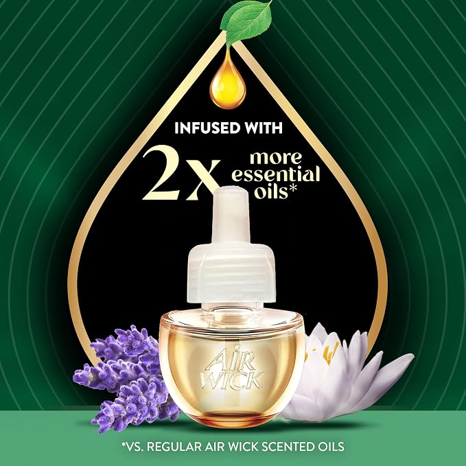 Air Wick Plug-In Scented Oil Refills, 4 Count, Lavender & Waterlily, Air Freshener, Essential Oils