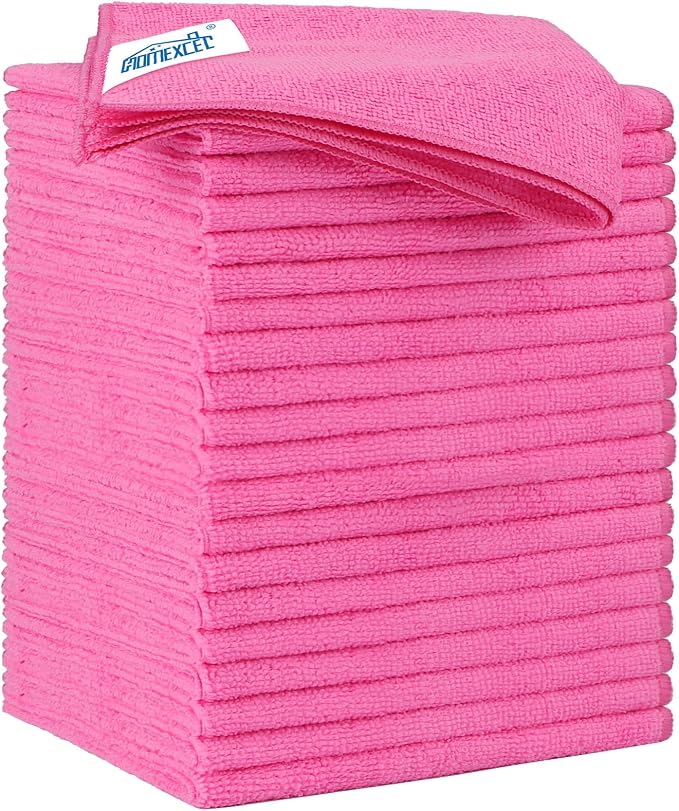 HOMEXCEL Microfiber Cleaning Cloth 20 Pack 11.5 x 11.5 Inch Microfiber Towels for Cars Ultra Absorbent Cleaning Rags Lint Free Cleaning Towels for Household Kitchen, Window Car Pink