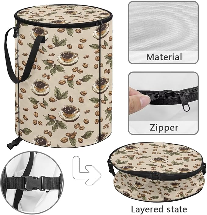 Coffee Cup Collapsible Garbage Can with Lid 24 Gallon Portable Pop Up Trash Can for Camping Waterproof Outdoor Trash Bin Large Capacity Recycling Bag for Car Laundry Parties
