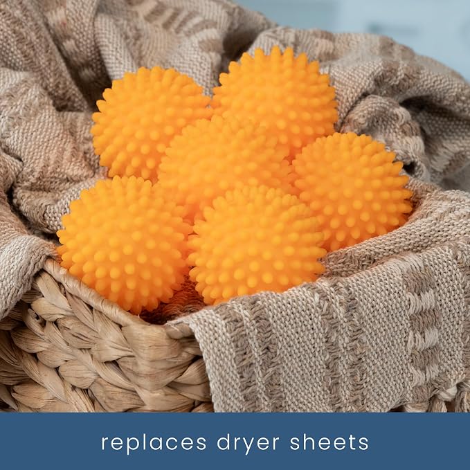S&T INC. Reusable Plastic Dryer Balls, 6 Pack, 2.5" Diameter, Orange | Dryer Balls, Fabric Softener for Laundry, Reusable, Cut Down Dry Time, Replaces Dryer Sheets