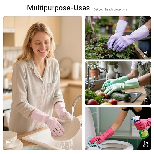 ThxToms Reusable Nitrile Dishwashing Gloves, Latex Free, 10 Mil, S | 4 Pairs, Flexible, Skin-Friendly & Anti-Slip Design for Kitchen Household & Bathroom Cleaning ,Waterproof, Ideal for Dishes