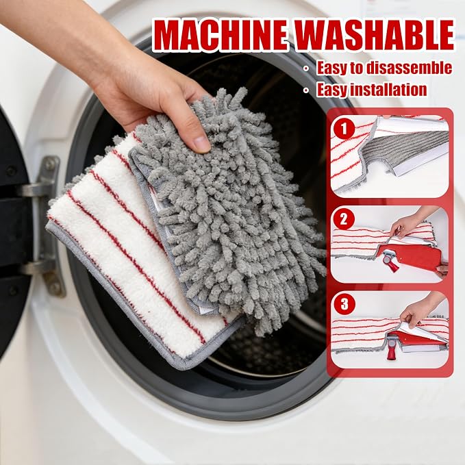 Microfiber Flat Mop 360° Rotating for Floor Cleaning, Wet Dry Dust Mop with 2 Washable Chenille Pads, Coated Iron Pole, Hardwood Floor Wall Baseboard Cleaner, Quick Shine Floors Finish