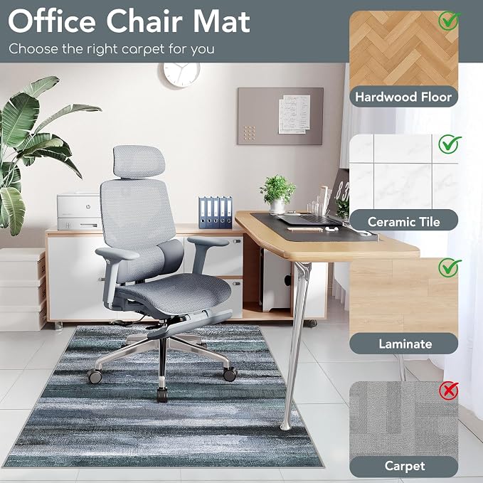 Office Chair Mat for Hardwood Floor&Tile Floor,36"X 48"-Abstract Dark Grey | Heavy Duty Desk Chair Mat for Hard Floors,Under Desk Rug for Rolling Computer Chair,Anti Slip,Low Pile Carpet Floor