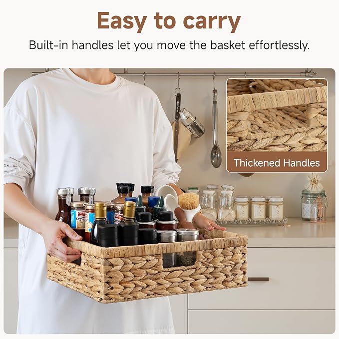 StorageWorks Wicker Storage Baskets for Shelves, Pantry Baskets, 1-Pack | Water Hyacinth Pantry Baskets for Organizing, Wicker Storage Baskets for Organizing, Woven Baskets, 15¼"L x 11¾"W x 4 ¾"H