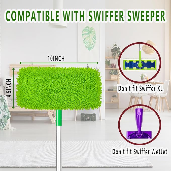 4PCS Reusable Microfiber Mop Pads for Swiffer Sweeper(Mop not Include) | Washable Refills Pads for Wet & Dry Sweeping Cloths Mop Head Replacement for Household Cleaning