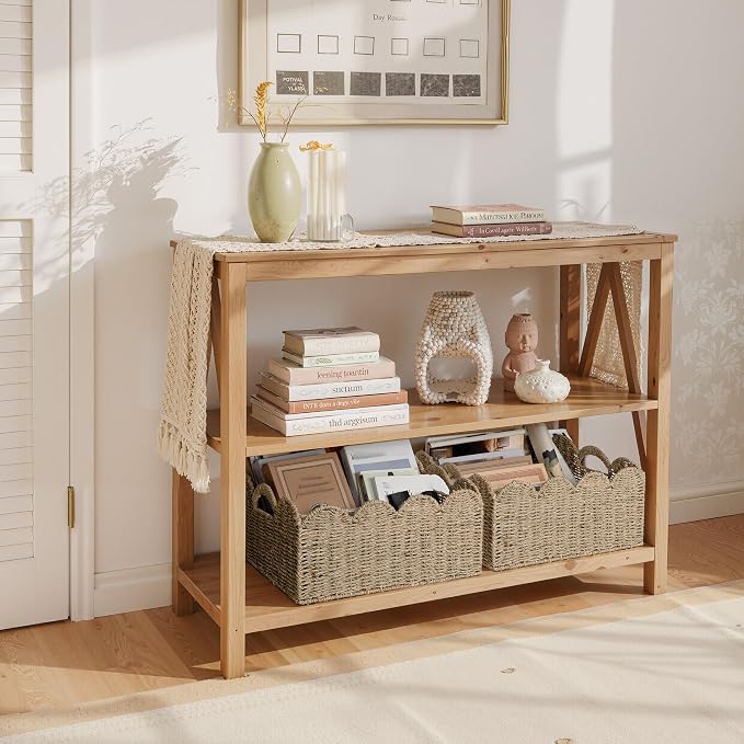 StorageWorks Scalloped Seagrass Baskets, Large Scalloped Basket for Nursery | Scalloped Wicker Basket for Living Room, Decorative Scalloped Baskets for Storage, Wicker Baskets for Organizing and Decor
