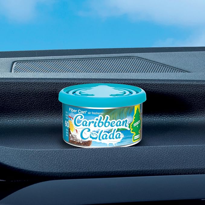 LITTLE TREES Car Air Freshener | Fiber Can Provides Long Lasting Scent for Auto or Home | Recycled Fiber | Caribbean Colada, 4 Air Fresheners