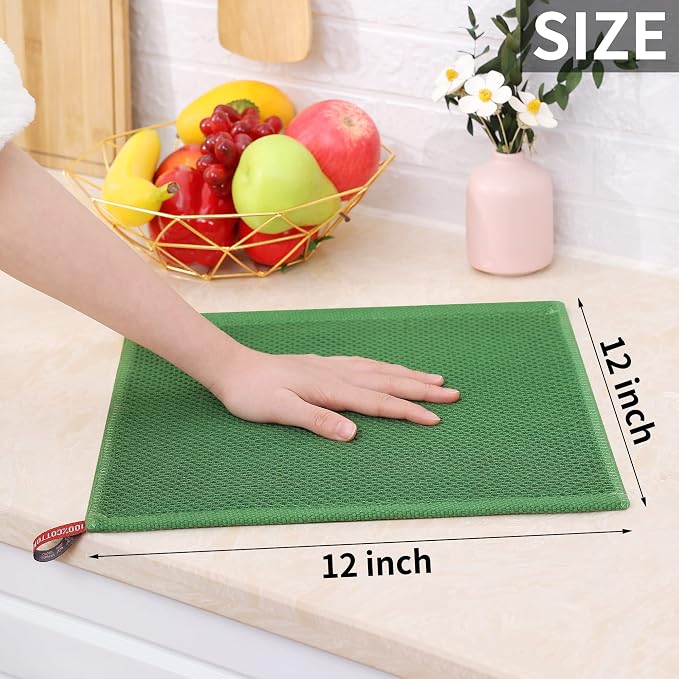 Homaxy 100% Cotton Waffle Weave Kitchen Dish Cloths 6-Pack, Grass Green | 12 x 12 Inches, Ultra Soft Absorbent Dish Towels, Quick Drying Dish Rags with Hanging Loop