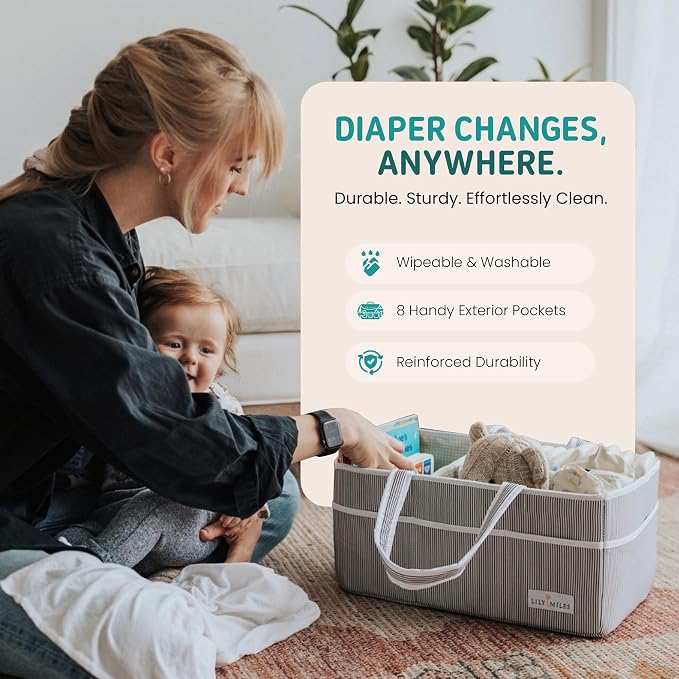 Baby Diaper Caddy Organizer - Large Tote Bag for Newborn essentials Boy or Girl - Baby Shower Basket - Nursery Must Haves - Registry Favorites - Newborn Caddie Car Organizer (Pack of 2)