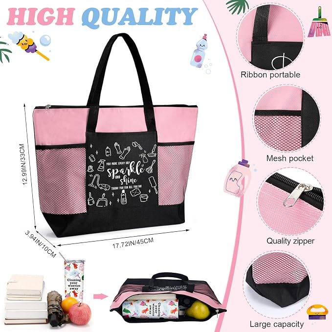 Sieral Housekeeping EVS Week Appreciation Gift, Housekeeper, Pink | Insulated Tumbler 20oz & Large Tote Bag Set for Women Custodian School Healthcare Cleaning Crew House Cleaner Maid Janitor
