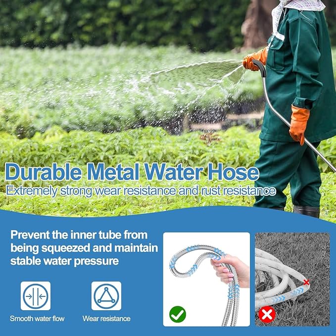 SPECILITE 100ft 304 Stainless Steel Metal Garden Hose with Rubber Grip | Adjustable Brass Nozzle, 3/4" Solid Brass Connectors, Flexible, Puncture Resistant, Non-Expandable for Yard Outdoor Lawn
