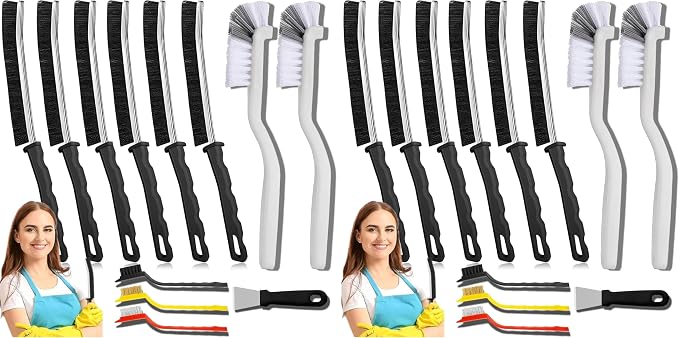 Crevice Cleaning Brush 24-Pack - Heavy Duty Hard Bristle Gap Brush for Deep Cleaning - Ultra-Thin Window Track Cleaning Tool for Shower Grout, Sliding Doors, Baseboards & Auto Detailing