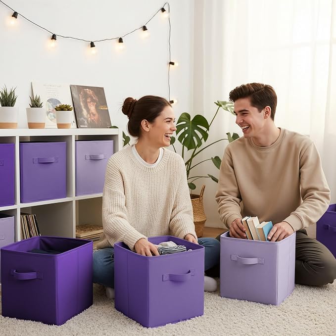 GRANNY SAYS 11x11 Cube Storage, 8-Pack Fabric Storage Bins, Purple Gradient | Collapsible Storage Boxes with Thickened Base Plate, Sturdy Handles, Decorative Baskets for Shelves, Closet