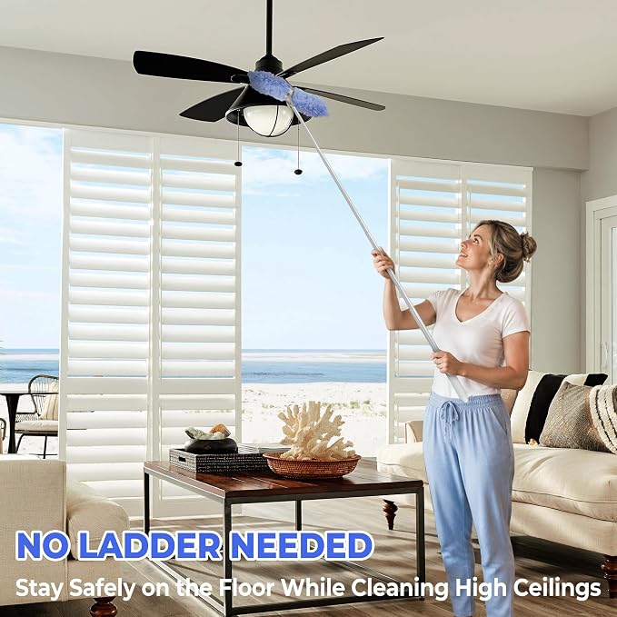 Duster Extended Handle & Long Duster, Compatible with Swiffer, 65.7" | Stainless Steel Extension Pole, Locking Angle Duster for Ceiling Fans, Blinds, Tall Cabinets & Home Cleaning Supplies,1 Pack