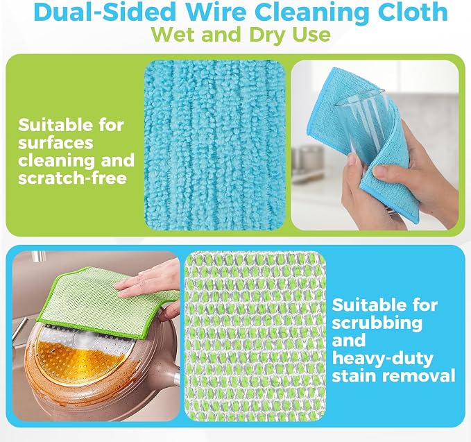 AIDEA Non Scratch Wire Dishcloth 24PK, Dish Cloths for Washing Dishes 7"×8" | Upgraded Wire Dishwashing Rag, Dual Sided,Stainless Steel Wipes, Cleaning Pads Steel Scrubber for Cookware, Sinks, Stove Tops