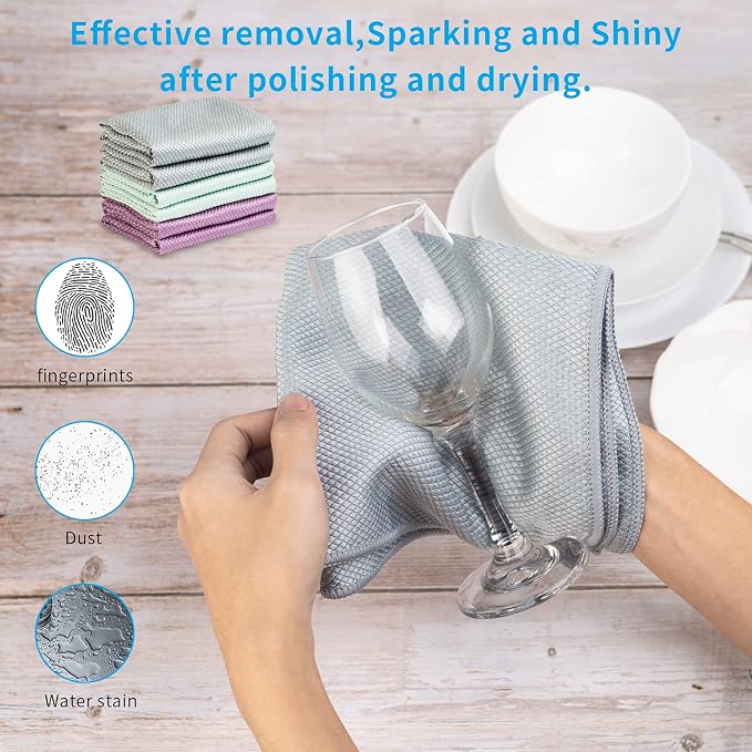 Streak Free Miracle Cleaning Cloths Easy Clean Nanoscale,Fish Scale Microfiber Window Mirror Glass Car Stainless Steel Cleaning,Lint Free Dish cloth Wine Glass Polishing Towel,Reusable,Pack 6,Pink