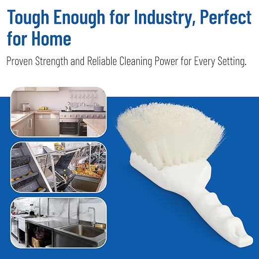 Sparta Nylon Utility Scrub Brush, 8 Inch, White | Flo-Pac, Pistol-Grip Handle, Soak-Proof Plastic, BPA Free, FDA-Compliant Materials