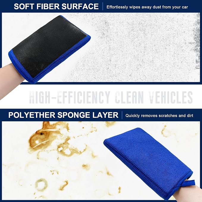 2 PCS Car Clay Mitt, Anti-Scratch Microfiber Auto Detailing and Polishing Clay Towel, Reusable Cleaning Clays Bar Glove for Cars SUVs Motorcycles, Car Accessories (Blue)