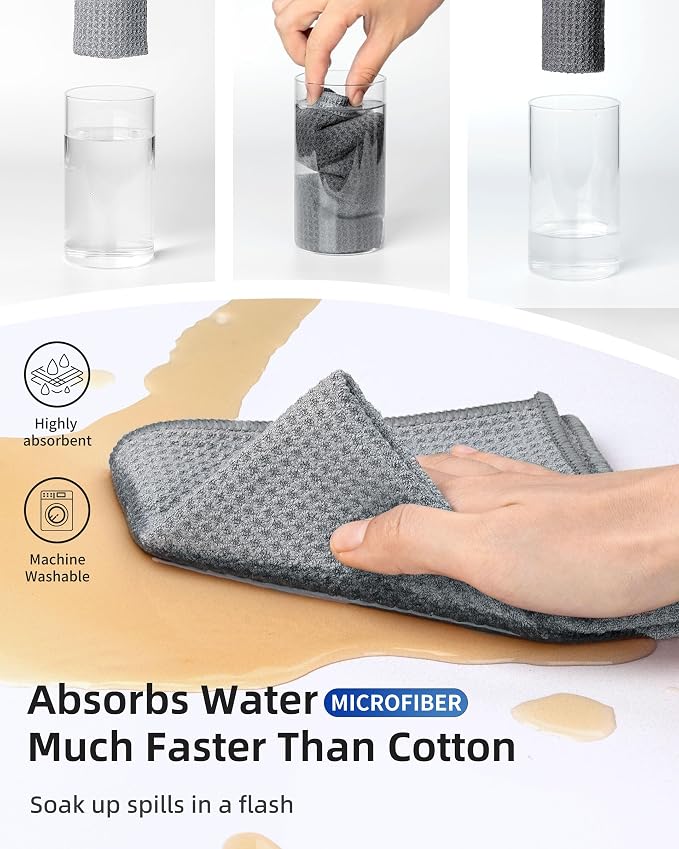 MR.SIGA Waffle Weave Cleaning Cloths, Ultra Absorbent and Lint Free, 6 Pack | Reusable Microfiber waffle towels, lint free microfiber kitchen towels, 30 x 30 cm( 11.8 x 11.8 inch)