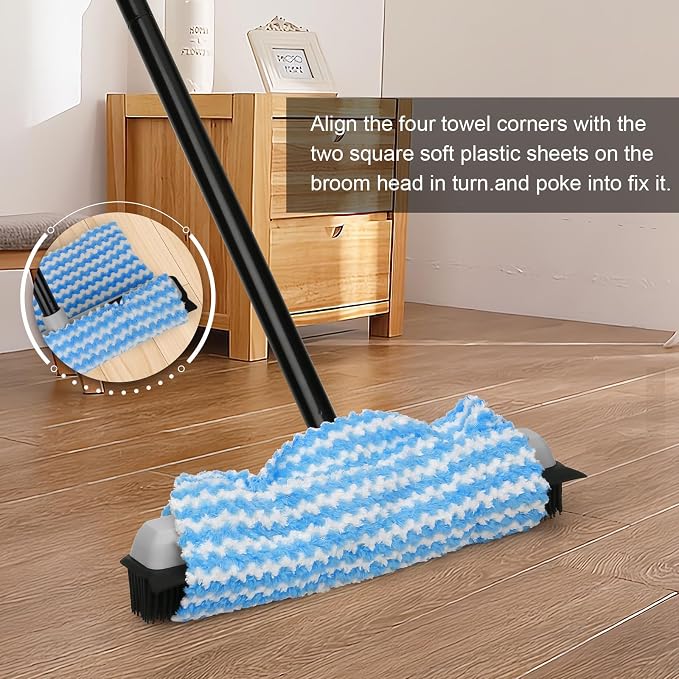 Pet Hair Removal Rubber Broom with Squeegee with 59" Long Handle | Carpet Rake for Pet Hair, 59" Telescoping Long Handle, Fur Remover Rake for Carpet, Hardwood Floor,Tile