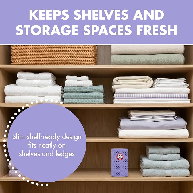 Arm & Hammer OdorBusterz ShelfMATE™, Lavender – Decorative Odor Absorber with Baking Soda for Small Spaces, Closets & Storage Areas