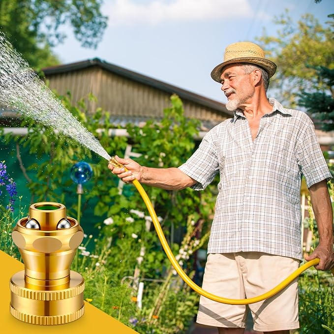 Hotop 9 Pack Big Shot Brass Hose Nozzle Adjustable Twist,3/4 Inch | Threaded Connector for Garden Hose, Heavy Duty Metal, Adjustable Spray Patterns, Leak Proof Seal, For Lawn Yard Watering
