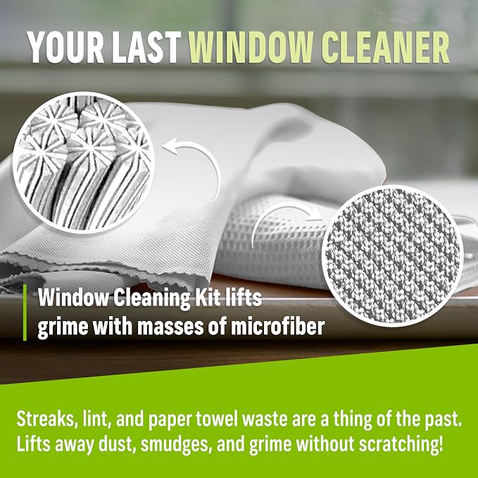 E-Cloth Window and Glass Cleaner Kit, Just Add Water - 1 Kit | Chemical-Free Cleaning - Reusable & Machine Washable Towel, Versatile Use for Mirrors, Cars, & Lenses, Recycled, Colorless