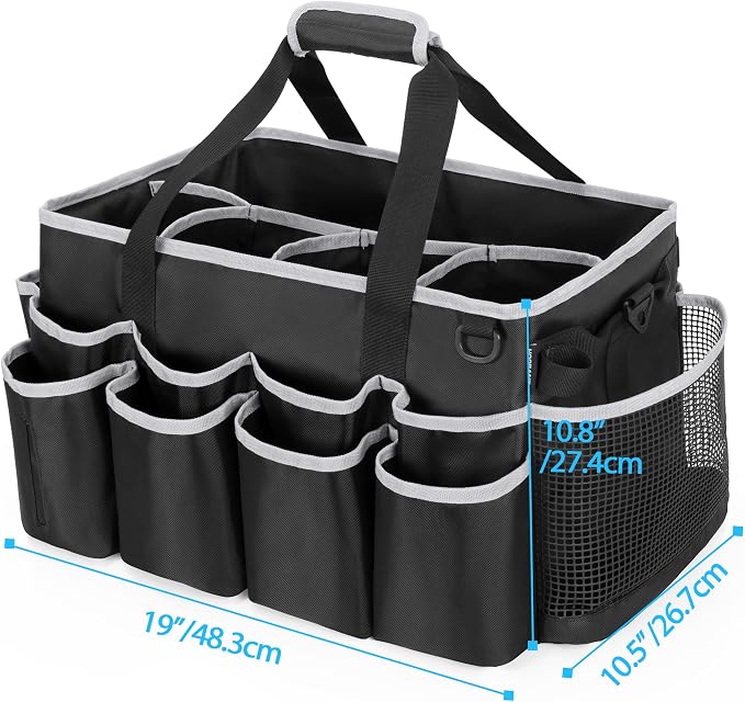 HODRANT Extra-large Wearable Cleaning Caddy with Pad, Handle & Divider | Cleaning Organizer Bag for Clean Products, Housekeeper Tote Car Wash Tools Bag for Detailing Supplies, Bag Only, Gray Edge
