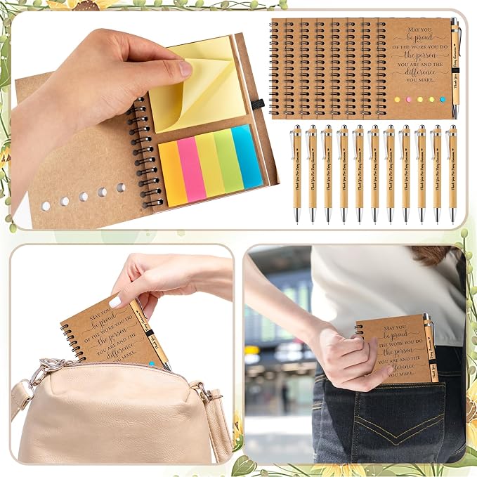 20 Sets Employee Appreciation Gifts Bulk Inspirational Spiral Notebook Journal with Sticky Notes Bamboo Pen Back to School Gifts for Students Teacher Nurse Coworker Office Team Housekeeping Staff