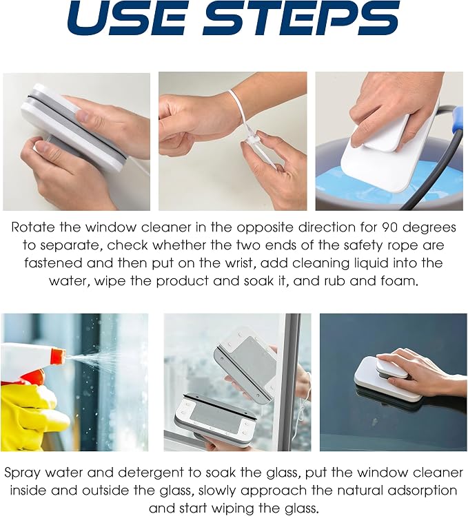 Magnetic Window Cleaner,Automotive Windshield Wiper Tools,Car Accessories Universal Double Sided Magnetic Window Cleaner with Anti-Falling Rope,Automotive Tool,Suitable for Most Cars,Sedans