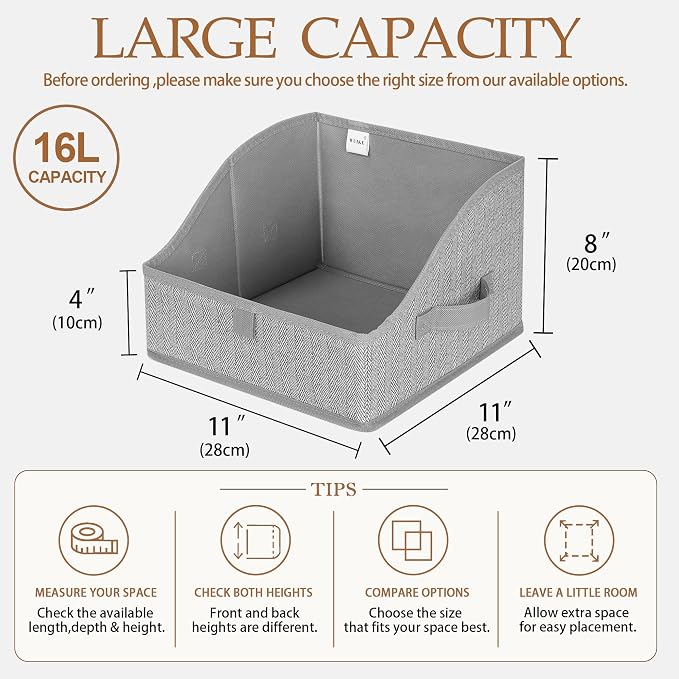 WUIKE 3 Pack Large Closet Storage Bins, Trapezoid Basket, Herringbone Gray | Fabric Storage Baskets with Handles, Purse Organizer for Closet, for Clothes, Sheets, Blankets and Shelves
