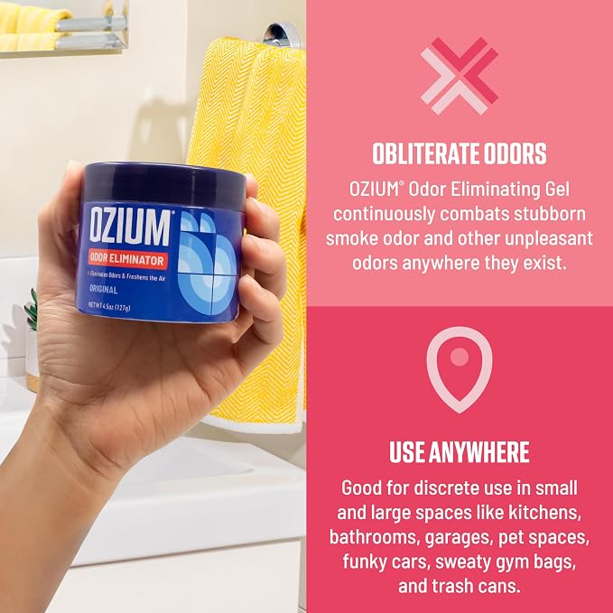 Ozium 4.5 Oz. Odor Eliminating Gel, Air Freshener Alternative | For Smoke, Pets, and Musty Odors, Long Lasting Odor Remover for Cars, Homes, Wild Cherry