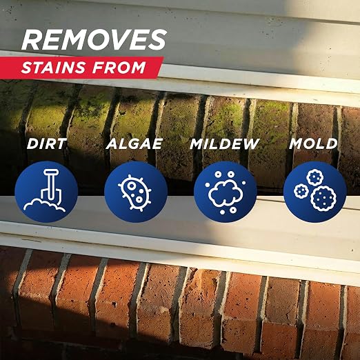 30 Seconds Outdoor Cleaner | Cleans Moss Stains from House, Vinyl Siding, Deck, Patio, Fence - 3 Capped Bottles, 1 Hose End Spray Attachment (64 Fl Oz (Pack of 3)
