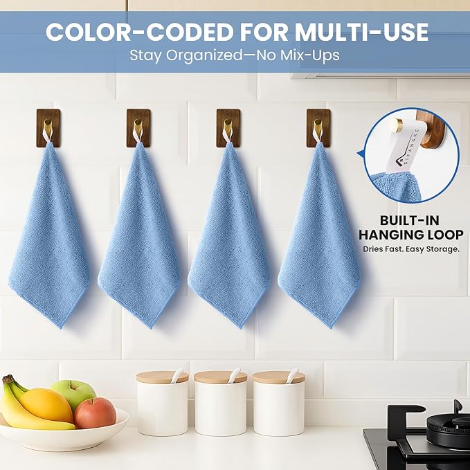 SIFANGKE Microfiber Cleaning Cloth, 12 Pack Blue Cleaning Rags for Housekeeping, Reusable Microfiber Towels for Car, Kitchen, Bathroom and Household Cleaning Supplies, 11.8"X11.8"