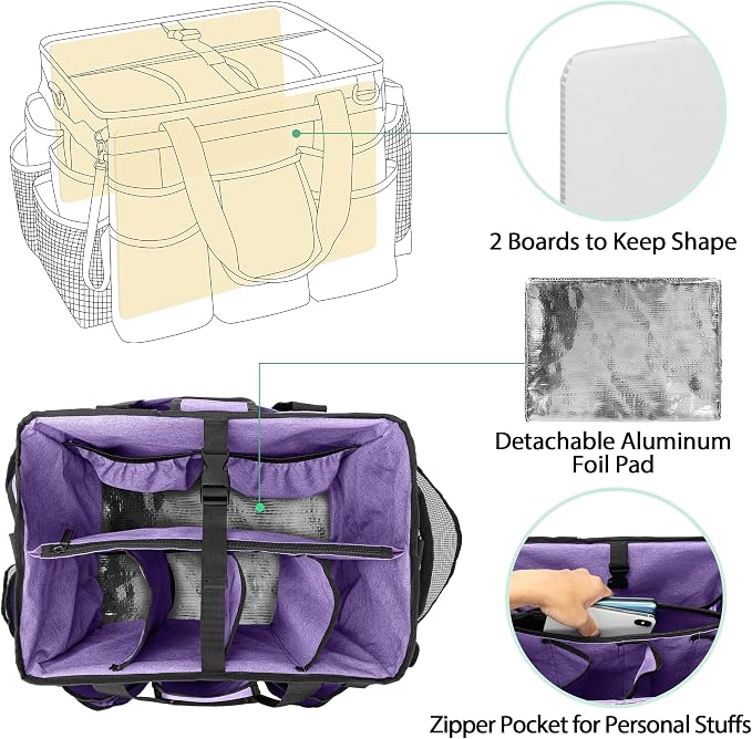 LoDrid Professional Rolling Cleaning Bag with Detachable Trolley, Purple | Portable Cleaning Cart with Shoulder Strap for Housekeepers, Patent Design