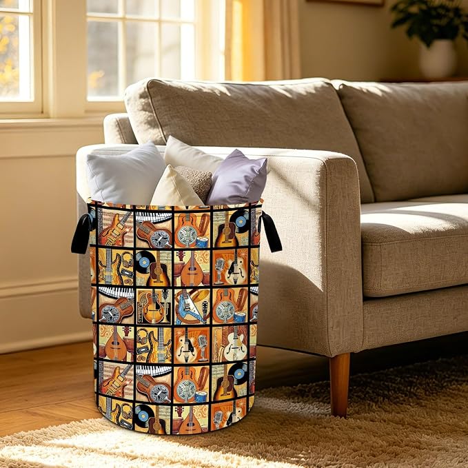 Guitar Laundry Basket Foldable Oxford Laundry Hamper With Handle For Room Bathroom Bedroom