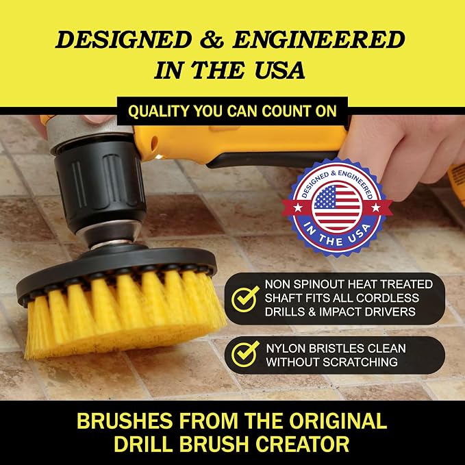 Drillbrush Drill Brush Attachment Set for Bathroom, Tile & Grout Cleaning | Power Scrubber Brush Kit for Bathtub & Shower - All-Purpose Household Cleaning Brushes for Drill - Electric Grout Cleaner Kit