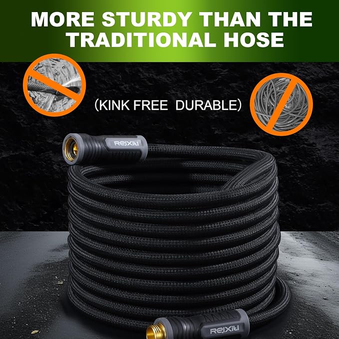 Relxitl Garden Hose 15FT, Flexible Water Hose, Ultra Lightweight Non-Expanding hose, Leak proof, Pressure Resistant for Yard, Outdoor (Black, 15FT)
