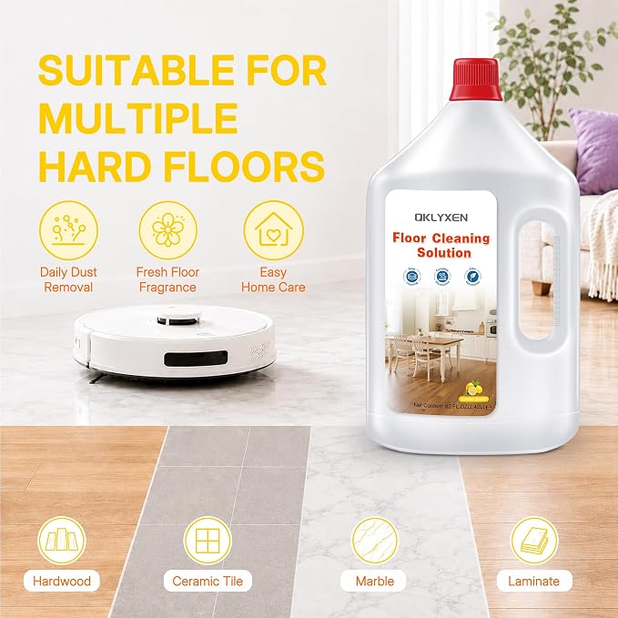 82 FL OZ Lemon Scent Floor Cleaning Solution Compatible with Roborock | Zesty Scent, 2.4 L Floor Cleaner for All Cordless Wet/Dry Vacuum Mop Cleaner & Robot Vacuums with Mopping