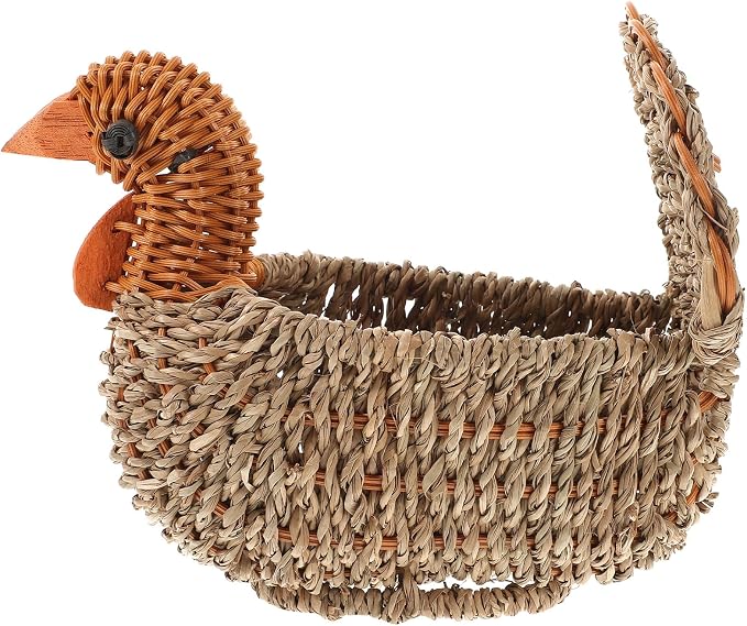 BESPORTBLE Woven Turkey Pattern Storage Basket Portable Multifunctional Organizer for Home Sundries Decorative Light Grey Straw Container for Neat and Rustic Housekeeping