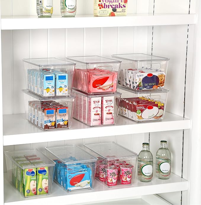 Vtopmart 1 Pack Clear Stackable Storage Bins with Lids and Handles, Medium | BPA-free Plastic, Organize Vertically, For Pantry Kitchen Fridge Cabinet Closet Bathroom, Built to Last, Easy to Move