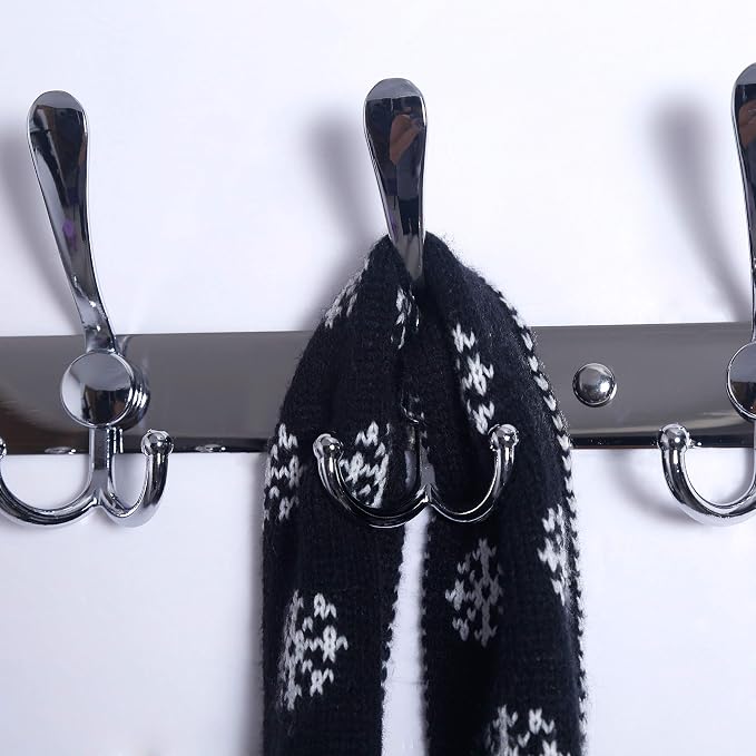 Dseap Coat Rack Wall Mount - 29.5” Long 8-Tri-Hooks Heavy Duty Coat Hanger Rail Wall Hooks for Hanging Coats Hats Clothing Clothes Purse Mudroom Entryway, Chromed, Pack of 2
