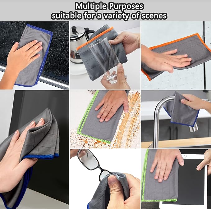 Microfiber Glass Cleaning Cloths,Lint Freel,11.8"×11.8in,3 Pack | Streak Free Miracle Cleaning Cloth,Reusable Cleaner Towels for Kitchen,Windows,Stainless Steel,Mirror,Glasses,Car Windshields