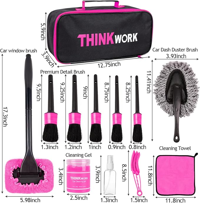 THINKWORK Car Detailing Kit Interior, Windshield Cleaner Tool, Dust Remover | 17PCS Car Cleaning Kit Inside, Car Detailing Brush Set for Windows, Dashboard & Air Vents, Car Cleaning Supplies for Gift