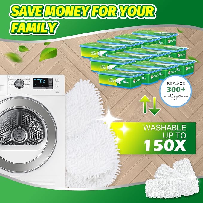 Reusable Dry Sweeping Cloths Compatible with Swiffer Sweeper Mop | 6 Pack Microfiber Chenille Mop Pads for Dry & Wet Use, Washable Wet Mopping Refill for Mopping Floors (Mop is not Included)