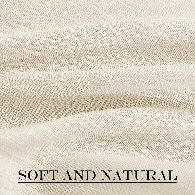 NICETOWN Linen Textured Door Panel - Semitransparent Sheer Curtain | Privacy Semi Voile French Door Drape (Beige, 52 inches Wide x 40 inches Long, 1 Panel, Matching 1 Tieback Included)