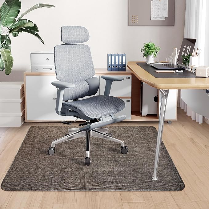 Sycoodeal Office Chair Mat for Hardwood & Tile Floor, 48" x 60" Heavy Duty Computer Gaming Chair Mat for Rolling Chairs Non-Curve, Anti-Slip, Floor Protector for Home Office (Coffee)
